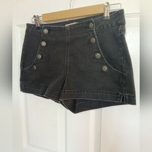 Blue Spice Black Jean Shorts with Button Detail Vintage Y2K Beach Vacation Boho